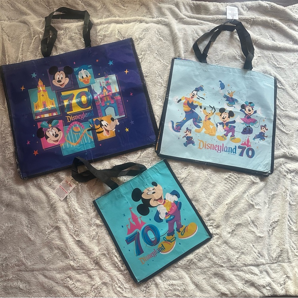 New Disneyland 70th Anniversary 3 Reusable Tote Bags Small/Medium/Large Disney